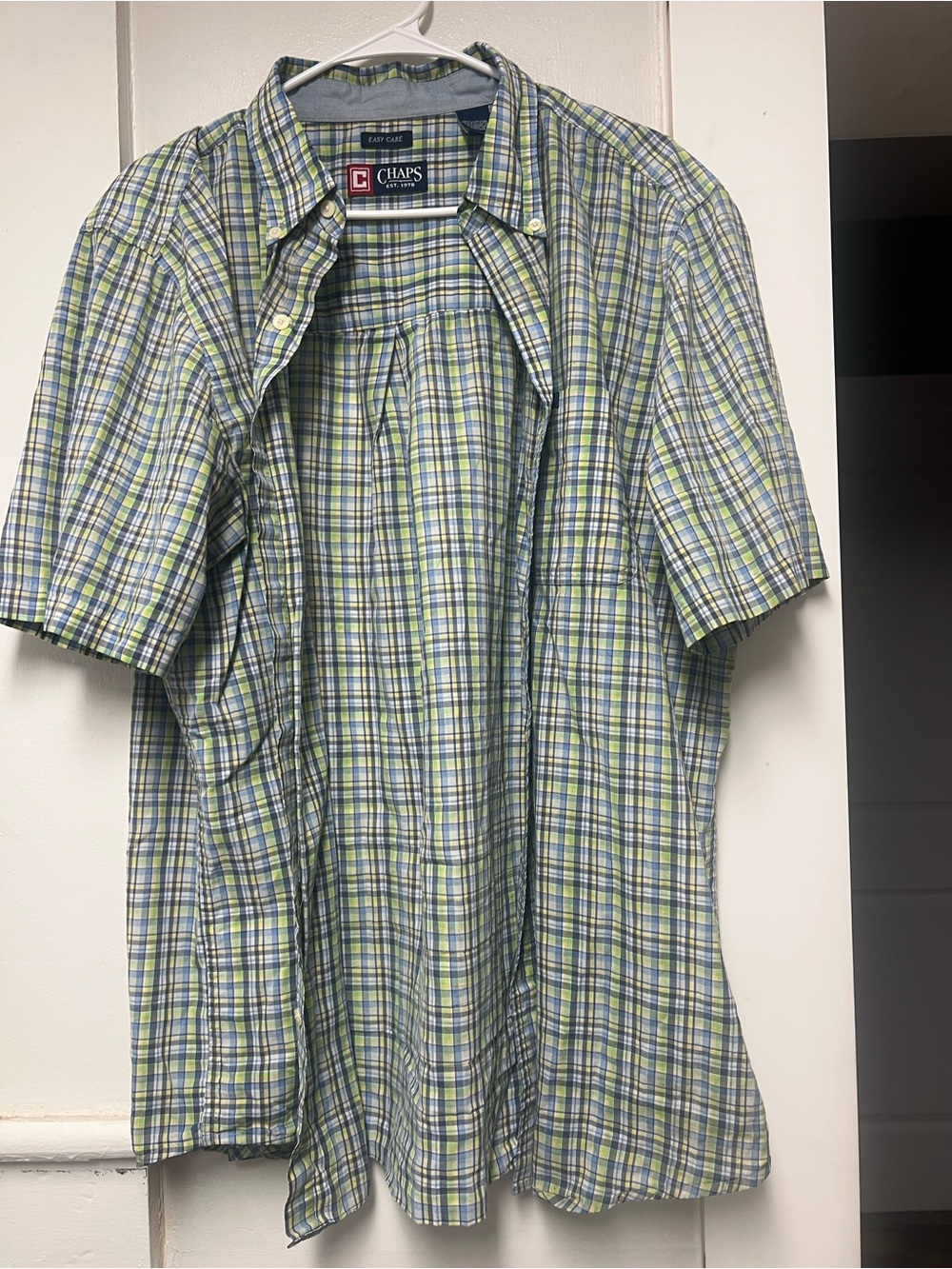Chaps Green and Blue Plaid Short-Sleeve Button-Down Shirt